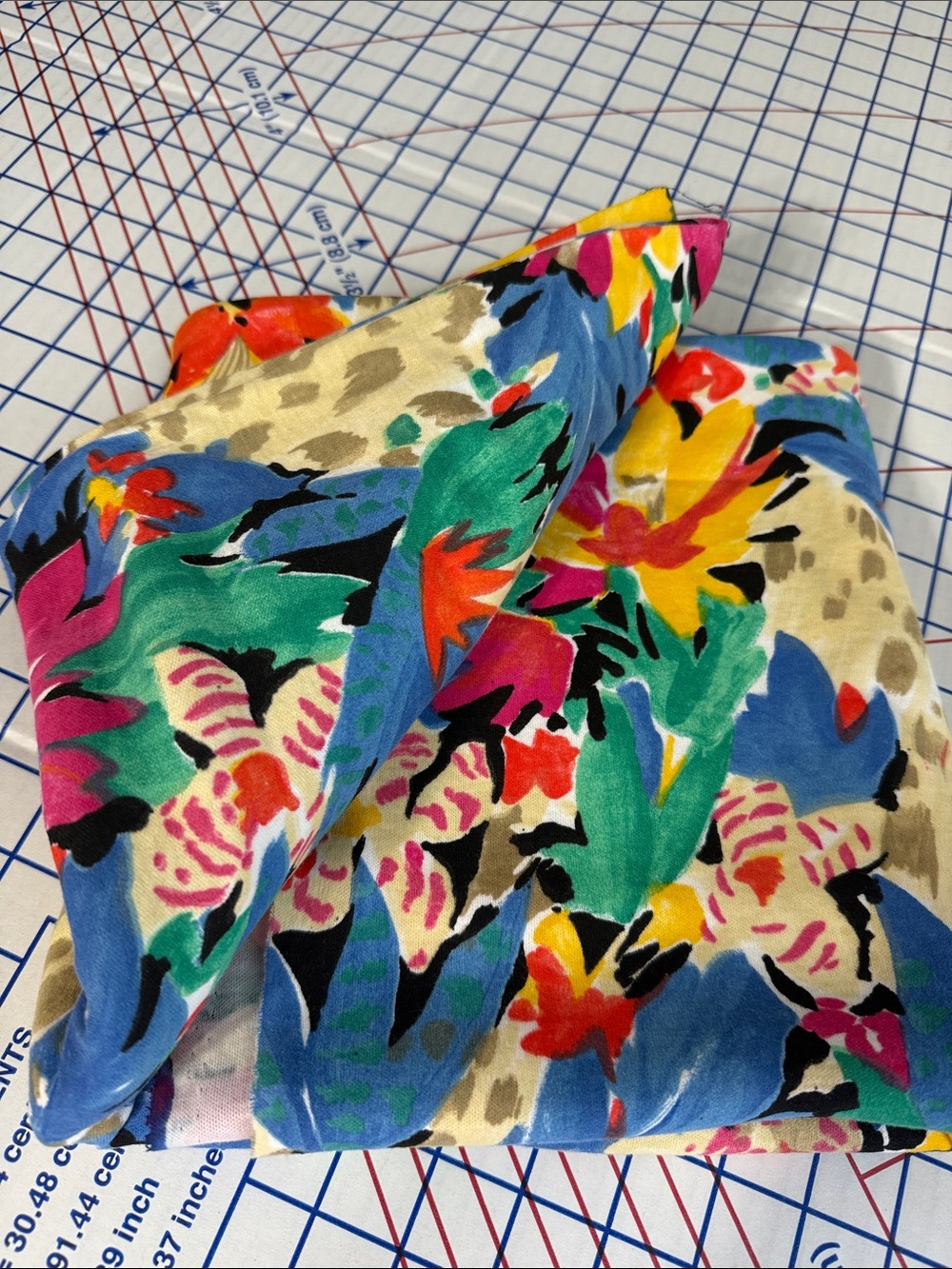 Vintage 80s 90s Tropical Floral Leopard Stretch Knit Fabric 2 Yards x 58